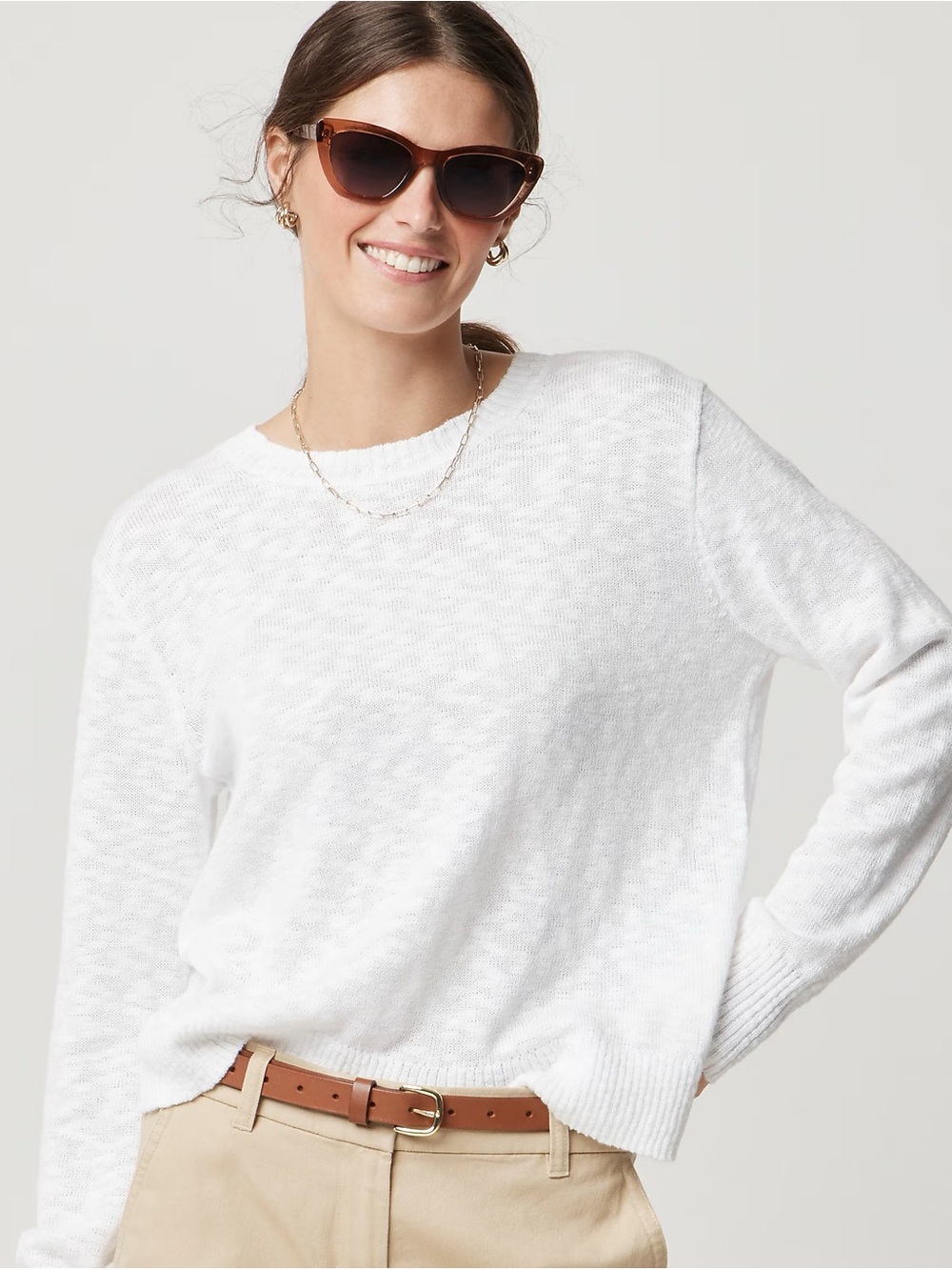 NWT J.Crew Factory Crewneck Beach Sweater White Cotton Blend Size S